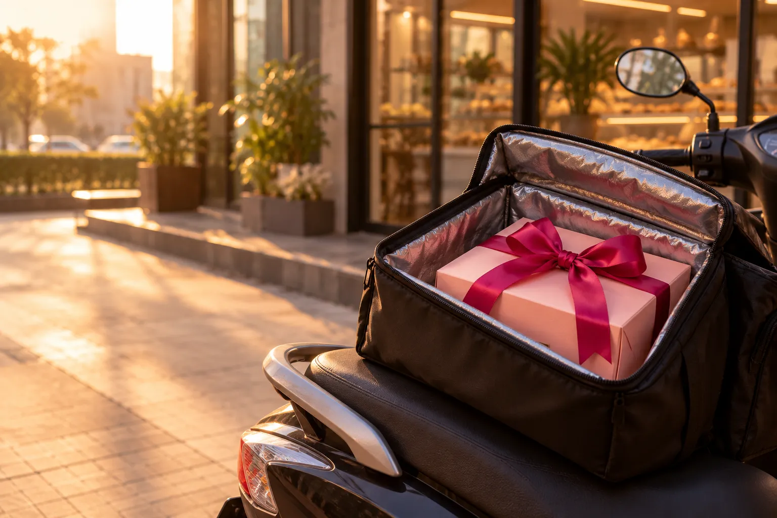 Gift-wrapped CUPnCAKE box in a delivery bag